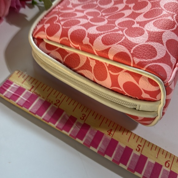 Coach Coated Canvas Pink Red Cosmetics Pouch 9” Coach coated Canvas Travel - Picture 3 of 16